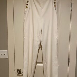 House of Harlow 1960 White Wide Leg Pants with Gold Button Detail
